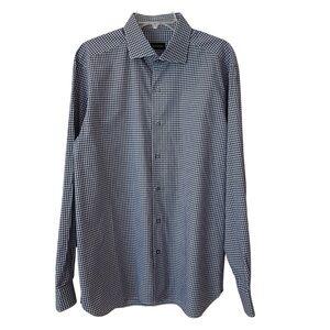 Ermenegildo Zegna cotton button down dress shirt blue/white print, Long S, Sz XL